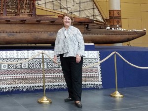 PFT Board Chair Andrea Tuttle with Fijian canoe in Bonn, Germany