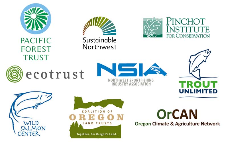 Letter signatory organizations: Pacific Forest Trust, Sustainable Northwest, Pinchot Institute for Conservation, Ecotrust, Northwest Sportfishing Industry Association, Trout Unlimited, Wild Salmon Center, Coalition of Oregon Land Trusts, Oregon Climate and Agriculture Network